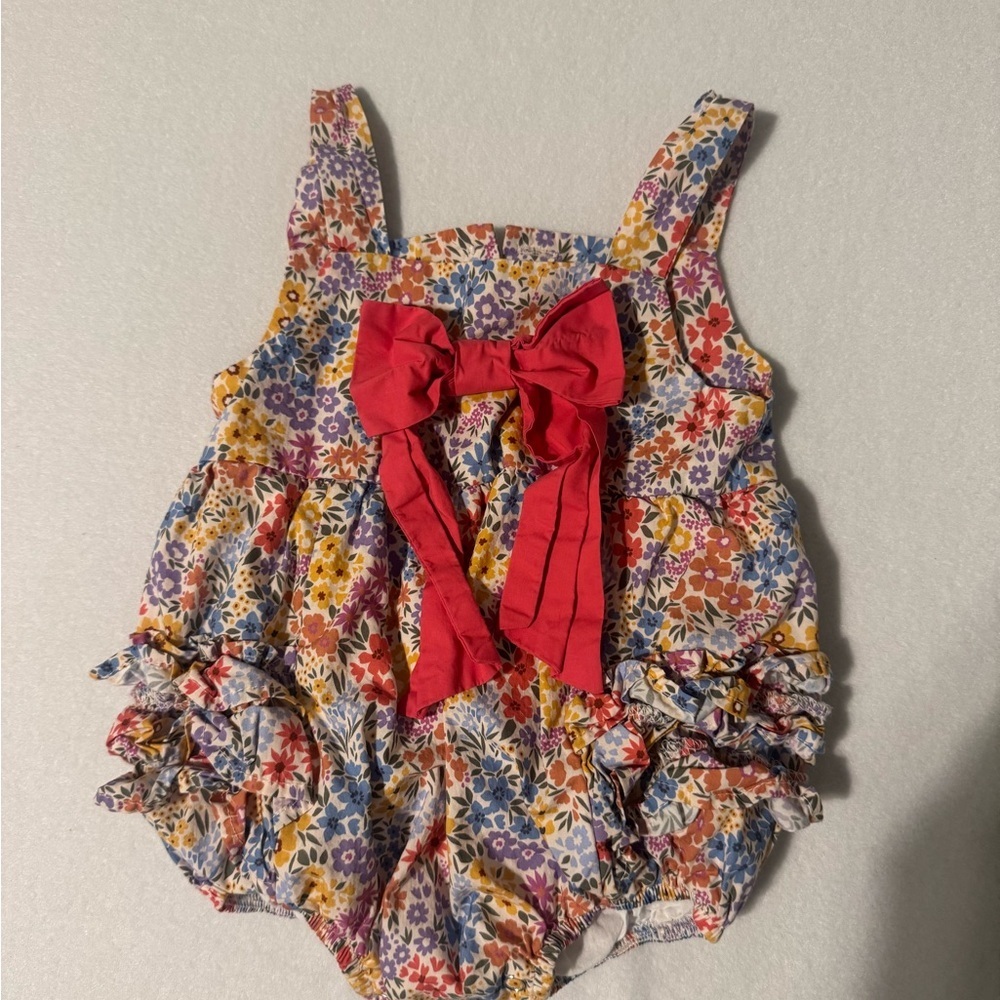 Floral Baby Romper with Red Bow